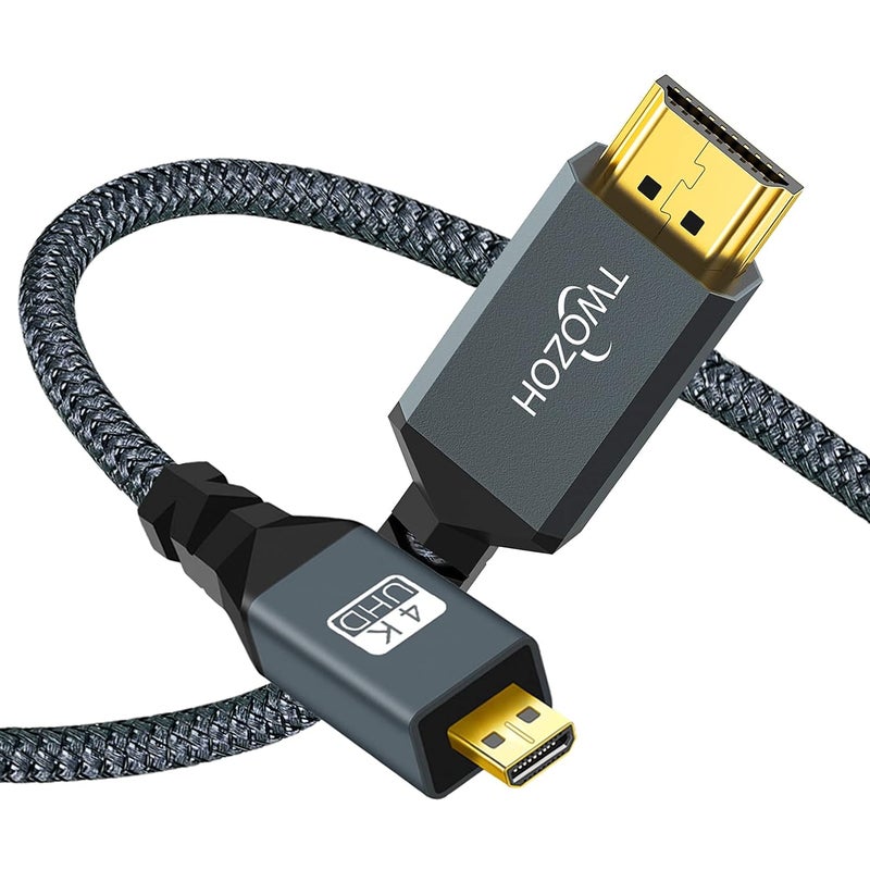 Twozoh 4K Micro HDMI to HDMI Cable 10FT, High-Speed Full HDMI to Micro HDMI Braided Cord Support 3D 4K/60Hz 1080p - Image 1